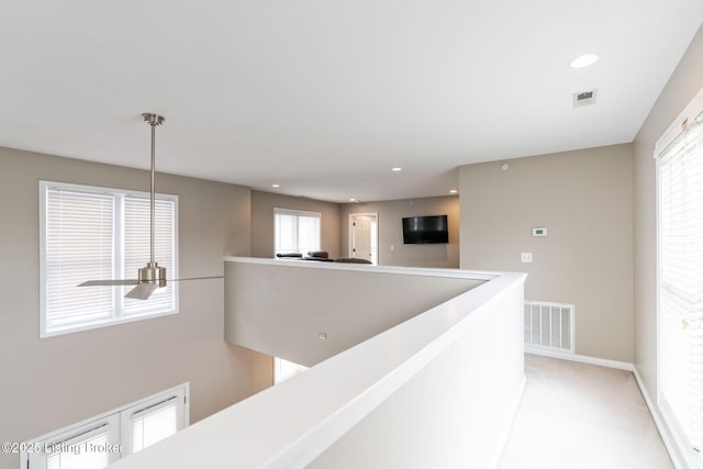 10600 Norton Commons Walk, Prospect, KY 40059 - hallway with an upstairs landing, light carpet, and recessed lighting