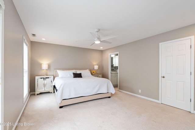 10600 Norton Commons Walk, Prospect, KY 40059 - bedroom with light carpet, ensuite bath, ceiling fan, and recessed lighting
