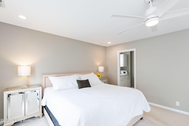 10600 Norton Commons Walk, Prospect, KY 40059 - bedroom with light carpet, ceiling fan, recessed lighting, and ensuite bathroom