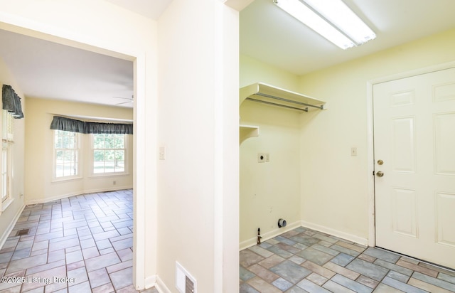 606 N Arbor Dr, Louisville, KY 40223 - laundry room with electric dryer hookup and light stone finish floors