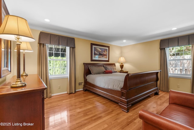 3012 Hayfield Dr, Louisville, KY 40205 - bedroom with multiple windows, crown molding, light wood-type flooring, and recessed lighting