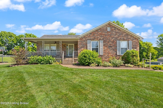 3941 Scenic Trl, Shepherdsville, KY 40165 - ranch-style house featuring a porch, brick siding, and a front yard