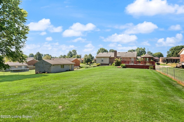3941 Scenic Trl, Shepherdsville, KY 40165 - fenced backyard featuring a trampoline, a residential view, and a wooden deck