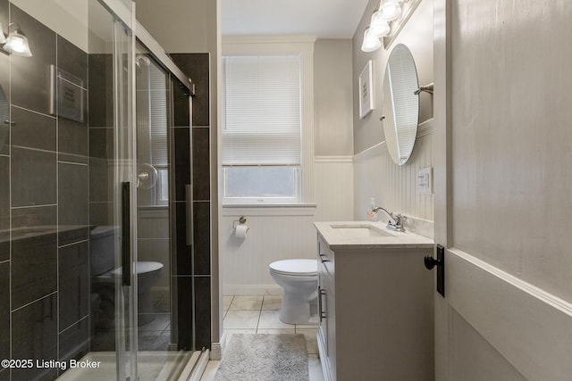 1246 Ormsby Ct, Louisville, KY 40203 - bathroom with vanity, a stall shower, and wainscoting