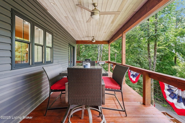 422 Lilac Ln, Cub Run, KY 42729 - wooden terrace featuring outdoor dining space and ceiling fan