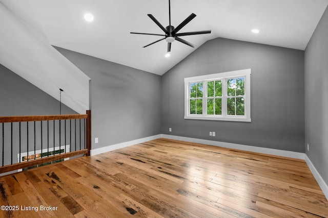 422 Lilac Ln, Cub Run, KY 42729 - spare room with a ceiling fan, vaulted ceiling, hardwood / wood-style flooring, and recessed lighting