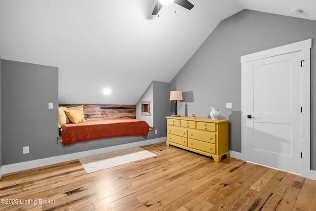 422 Lilac Ln, Cub Run, KY 42729 - bedroom featuring light wood finished floors, lofted ceiling, and ceiling fan