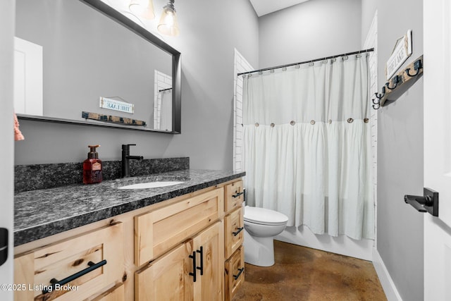 422 Lilac Ln, Cub Run, KY 42729 - bathroom with vanity, finished concrete floors, and shower / bath combo with shower curtain