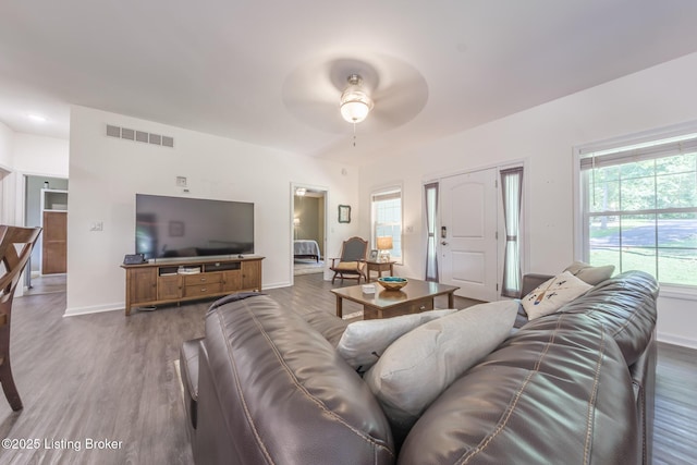 164 Greenshores Circle Ln, Mcdaniels, KY 40152 - living area with ceiling fan and dark wood-type flooring