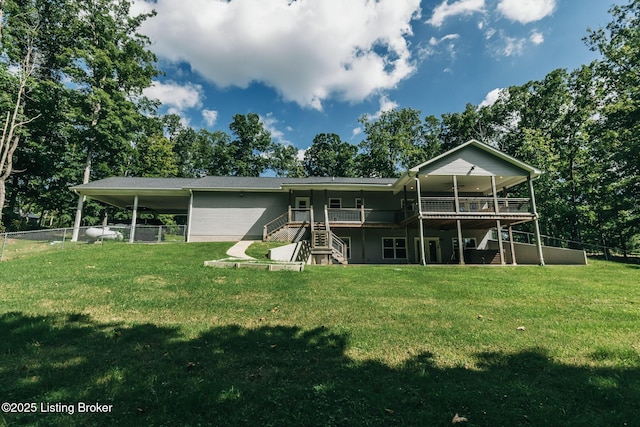 164 Greenshores Circle Ln, Mcdaniels, KY 40152 - back of house featuring ceiling fan, stairway, a deck, and a carport