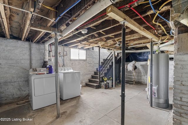 1373 Cypress St, Louisville, KY 40211 - below grade area with washer and dryer, water heater, and stairs