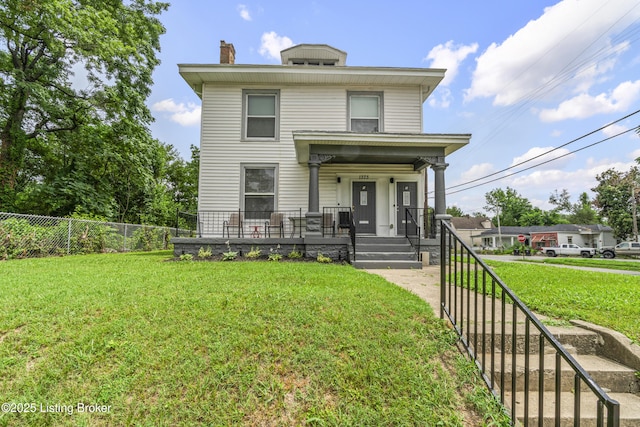 1373 Cypress St, Louisville, KY 40211 - american foursquare style home featuring a porch and a chimney