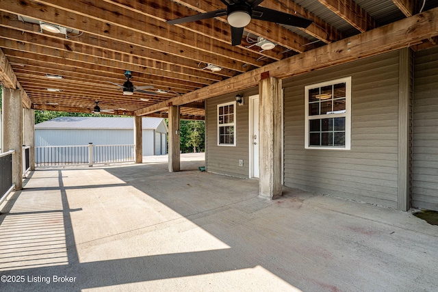 309 Clarks Ln, Clarkson, KY 42726 - view of patio / terrace with ceiling fan and a shed