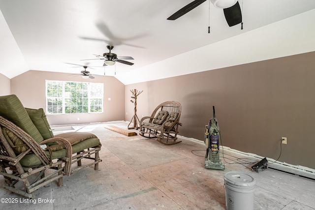 309 Clarks Ln, Clarkson, KY 42726 - living area featuring a ceiling fan and vaulted ceiling