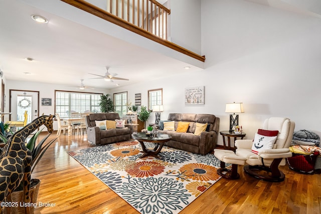 309 Clarks Ln, Clarkson, KY 42726 - living room with wood-type flooring, a ceiling fan, and recessed lighting