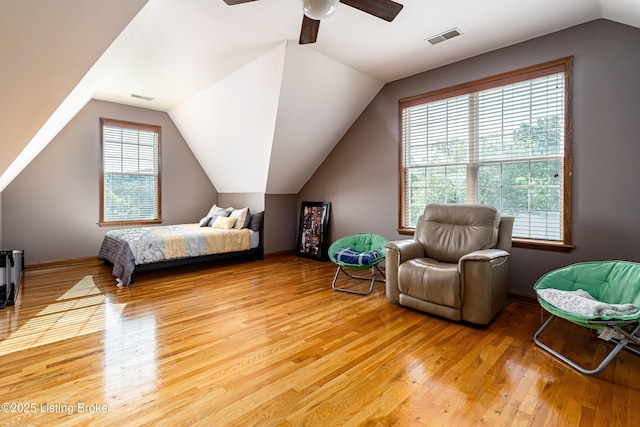 309 Clarks Ln, Clarkson, KY 42726 - bedroom with light wood finished floors, vaulted ceiling, and ceiling fan