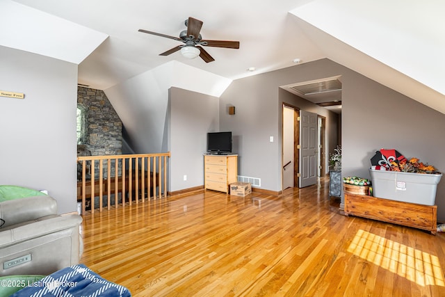 309 Clarks Ln, Clarkson, KY 42726 - living room with hardwood / wood-style floors, ceiling fan, and vaulted ceiling
