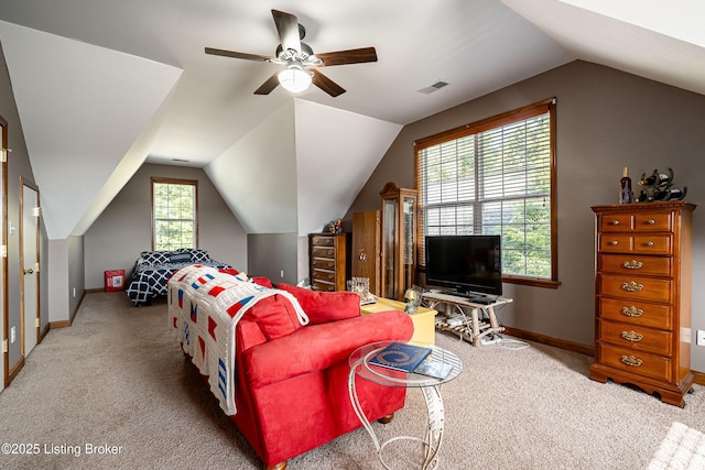 309 Clarks Ln, Clarkson, KY 42726 - bedroom with carpet floors, vaulted ceiling, and a ceiling fan