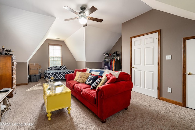309 Clarks Ln, Clarkson, KY 42726 - living area with lofted ceiling, carpet, and ceiling fan
