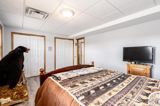 309 Clarks Ln, Clarkson, KY 42726 - bedroom featuring wood finished floors, a drop ceiling, and multiple closets