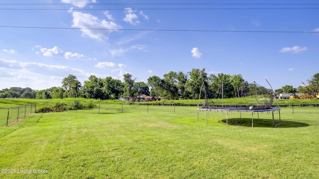 4720 Ferrer Way, Jeffersontown, KY 40299 - fenced backyard featuring a trampoline and a view of countryside