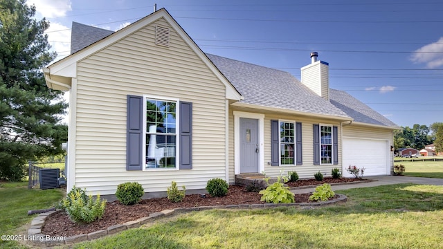 4720 Ferrer Way, Jeffersontown, KY 40299 - view of front of house featuring a front yard, a shingled roof, a garage, and a chimney
