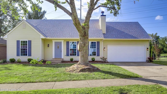 4720 Ferrer Way, Jeffersontown, KY 40299 - view of front facade featuring a chimney, a garage, concrete driveway, a front yard, and roof with shingles