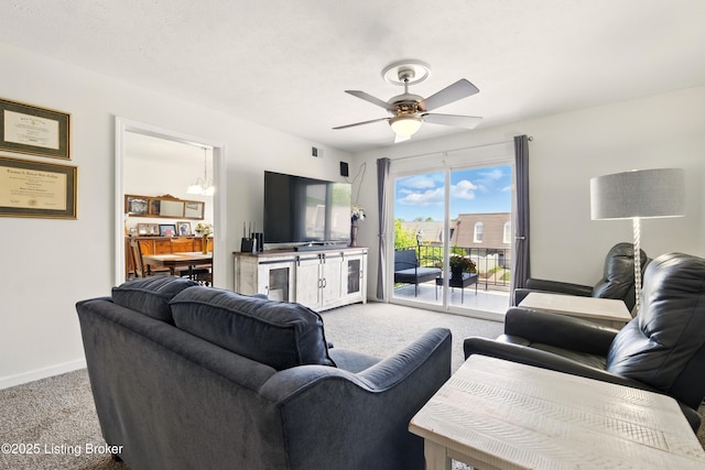 111 La Fontenay Ct, Louisville, KY 40223 - carpeted living room with baseboards and a ceiling fan