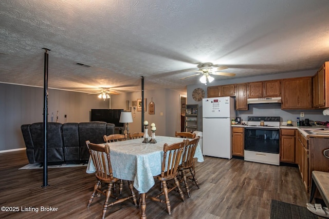 2923 High Plains Rd, Vine Grove, KY 40175 - dining room featuring a ceiling fan, dark wood-type flooring, and a textured ceiling