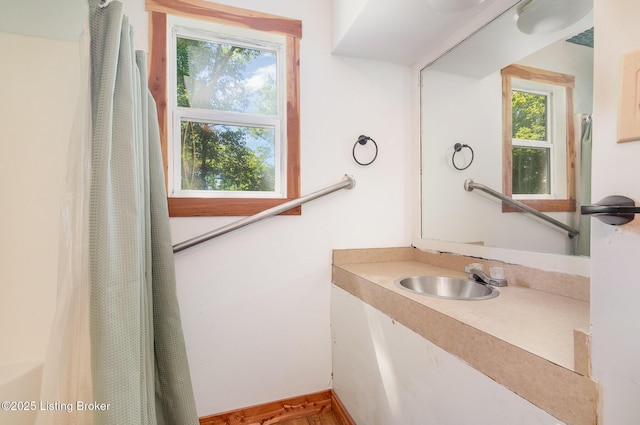 1465 Swope Rd, Owenton, KY 40359 - bathroom featuring healthy amount of natural light, vanity, and a shower with curtain
