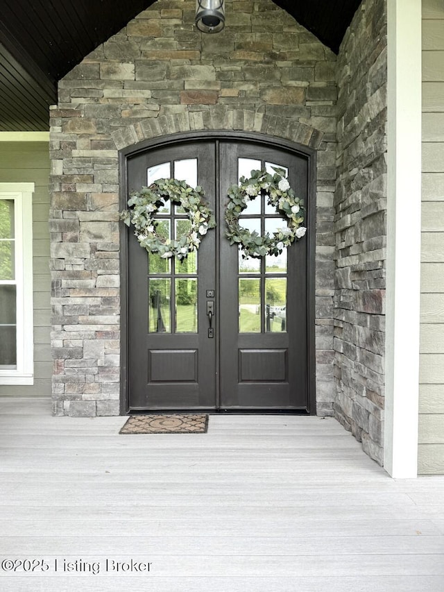 3637 Mount Washington Rd, Taylorsville, KY 40071 - view of exterior entry with french doors and stone siding