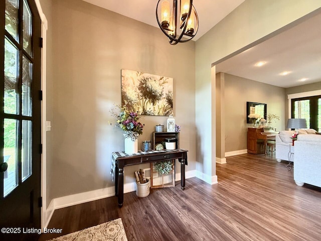 3637 Mount Washington Rd, Taylorsville, KY 40071 - foyer featuring wood finished floors and a chandelier