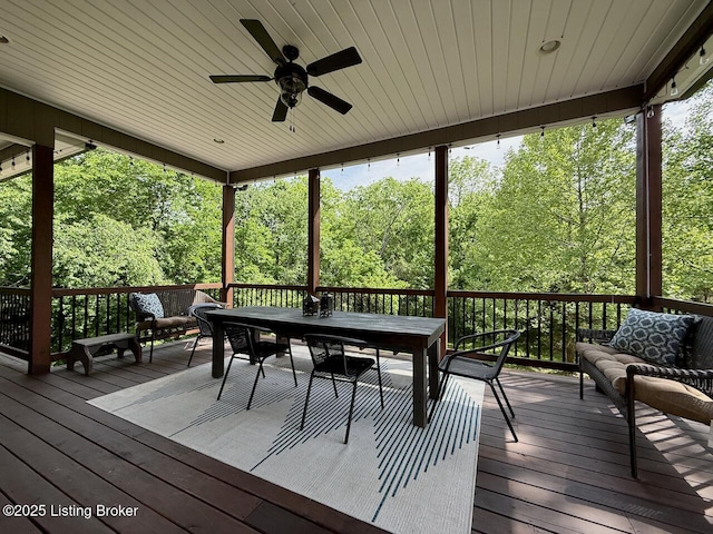 3637 Mount Washington Rd, Taylorsville, KY 40071 - wooden terrace with outdoor dining area and ceiling fan