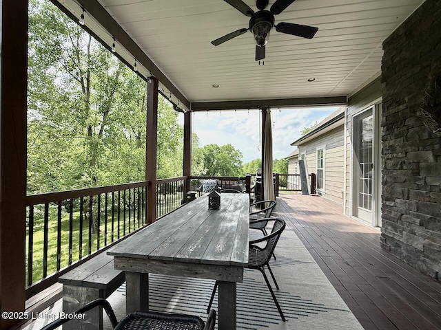 3637 Mount Washington Rd, Taylorsville, KY 40071 - wooden terrace with outdoor dining space and ceiling fan