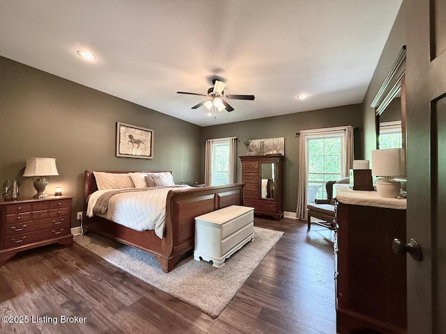 3637 Mount Washington Rd, Taylorsville, KY 40071 - bedroom featuring dark wood-type flooring, recessed lighting, and a ceiling fan