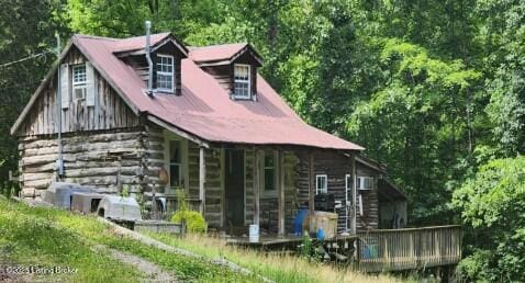 234 Brandenburg Ln, Frenchburg, KY 40322 - rear view of property featuring a deck, a view of trees, and log exterior