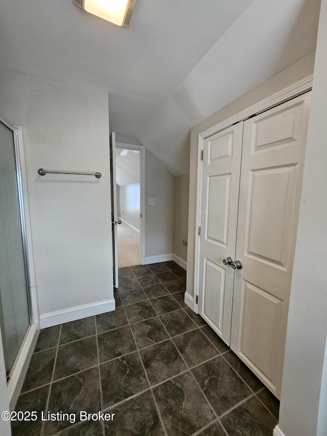 3919 Staebler Ave, Louisville, KY 40207 - bathroom featuring vaulted ceiling and a shower stall