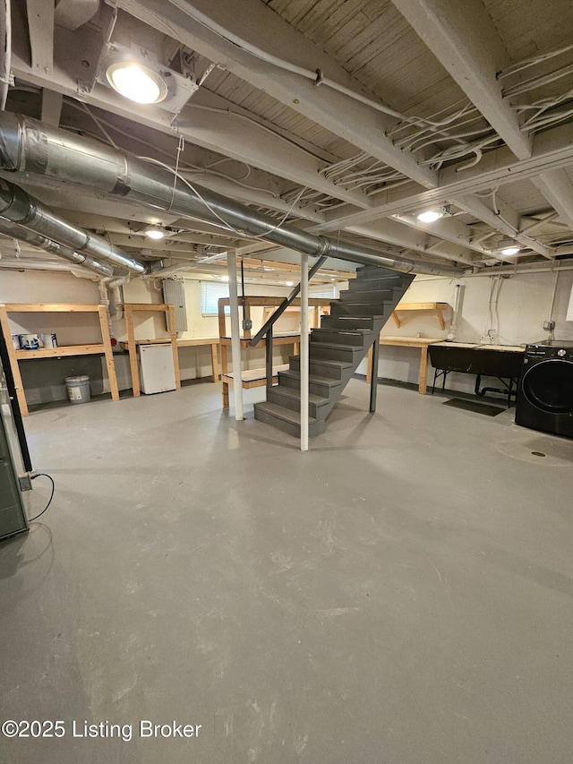 3919 Staebler Ave, Louisville, KY 40207 - basement with stairway and washer / dryer