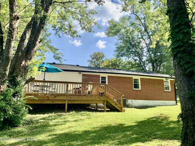 444 Lagrange Rd, New Castle, KY 40050 - back of property featuring brick siding, a yard, a deck, and stairway