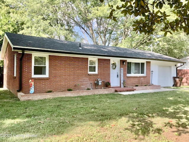 444 Lagrange Rd, New Castle, KY 40050 - single story home with brick siding, a garage, a front lawn, and roof with shingles