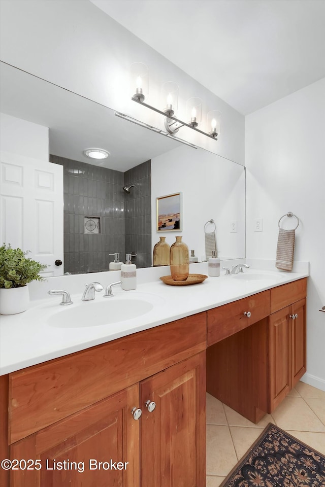 3407 Hillsboro Rd, Louisville, KY 40207 - full bathroom with double vanity, tile patterned flooring, and tiled shower