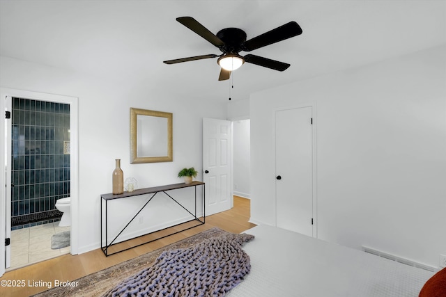3407 Hillsboro Rd, Louisville, KY 40207 - bedroom featuring wood finished floors, connected bathroom, and ceiling fan