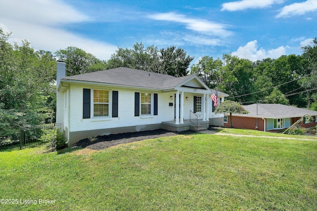 3407 Hillsboro Rd, Louisville, KY 40207 - view of front of home featuring a chimney, brick siding, a front lawn, and a porch