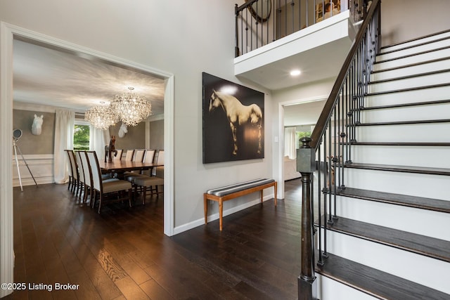 10020 Oak Grove Rd, Louisville, KY 40291 - stairs with a chandelier and wood-type flooring