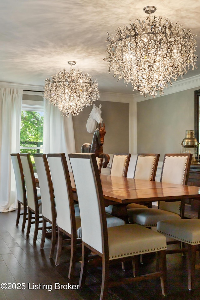 10020 Oak Grove Rd, Louisville, KY 40291 - dining room featuring a chandelier, ornamental molding, and dark wood finished floors