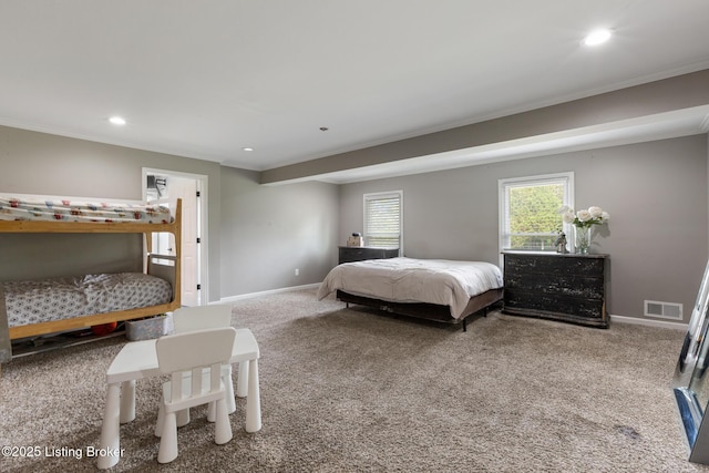 10020 Oak Grove Rd, Louisville, KY 40291 - bedroom with carpet, ornamental molding, and recessed lighting