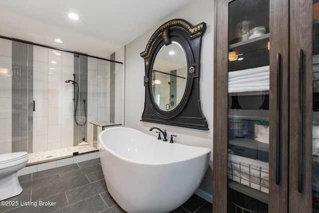 10020 Oak Grove Rd, Louisville, KY 40291 - bathroom featuring a stall shower, recessed lighting, tile patterned flooring, and a soaking tub