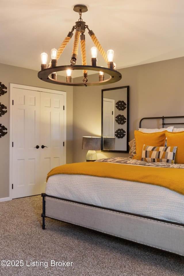 10020 Oak Grove Rd, Louisville, KY 40291 - bedroom with a chandelier, carpet, and a closet