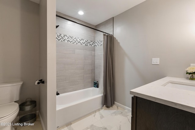10020 Oak Grove Rd, Louisville, KY 40291 - bathroom featuring shower / bath combination with curtain, vanity, and marble look tiles
