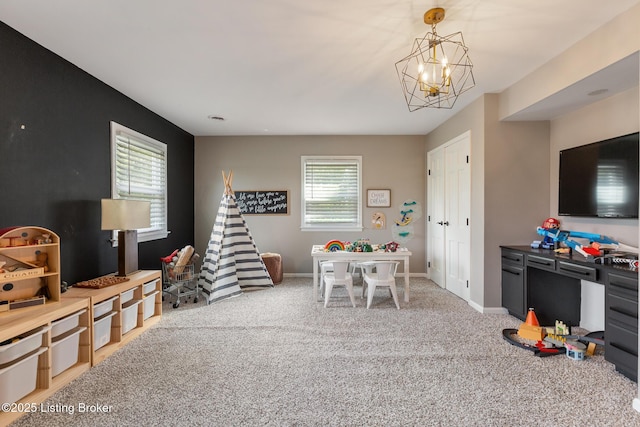 10020 Oak Grove Rd, Louisville, KY 40291 - rec room featuring light colored carpet and a chandelier